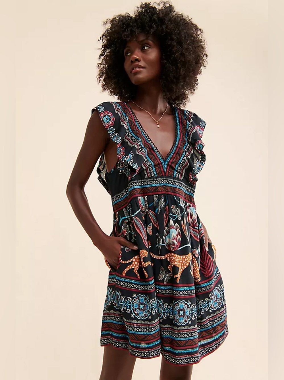 Anthropologie V-Neck Plunge Tunic Mini Dress Women’s Size Small
